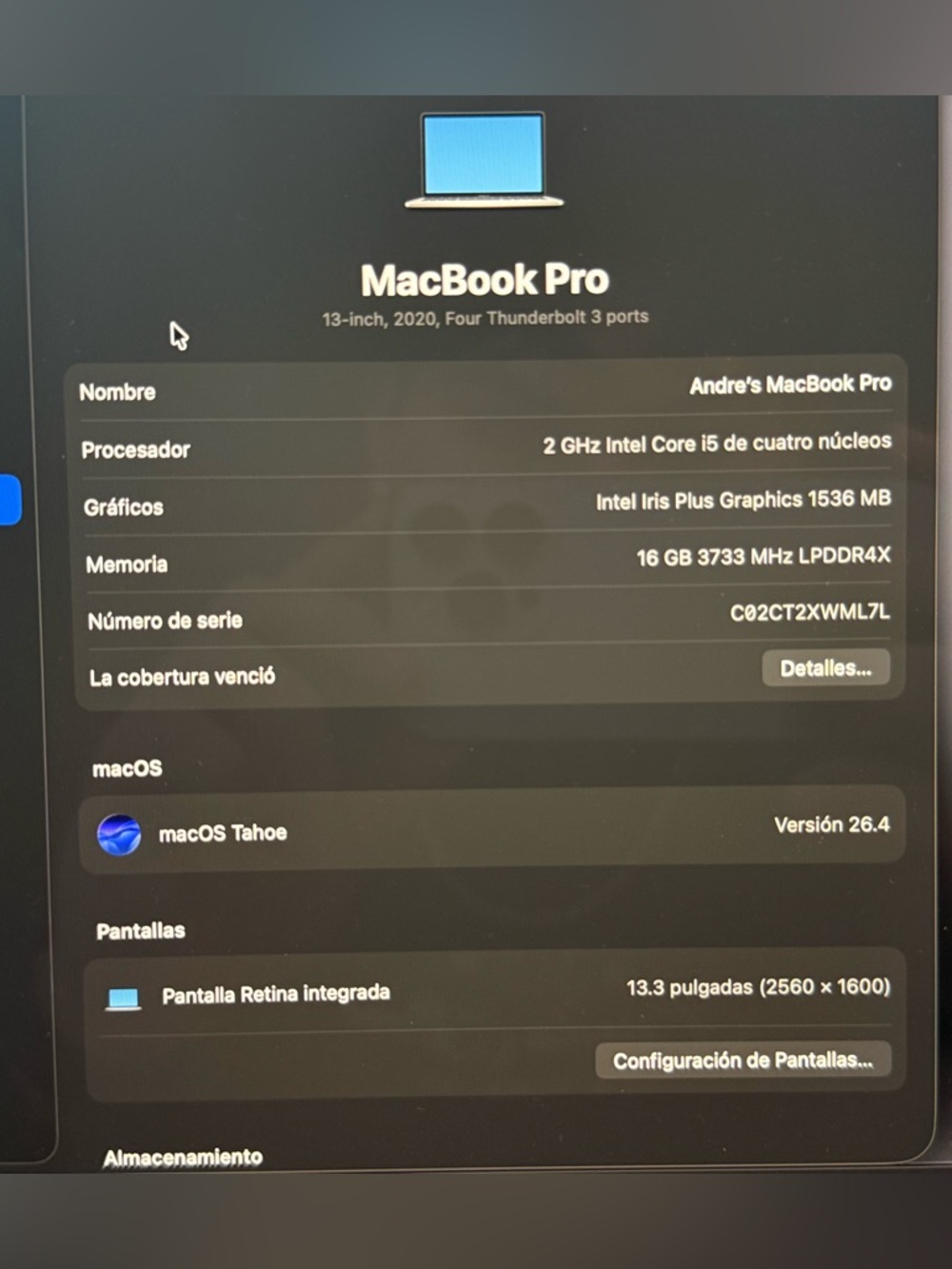 MacBook Pro 13 inch 2020 4 thunderbolt (USB C) intel i5 - Picture 2 of 9